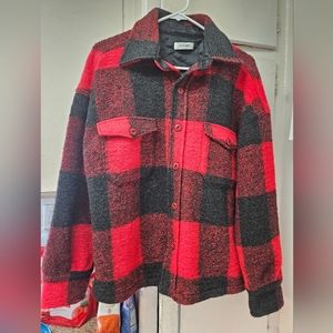Anine Bing Red and Black Plaid Pea Coat
